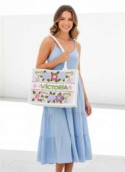 Custom Margarita Floral Beaded Tote Bag