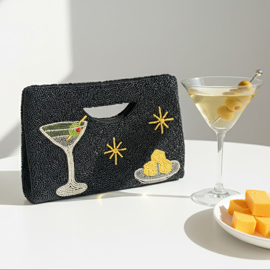 Martini and Cheese Cubes Beaded Clutch