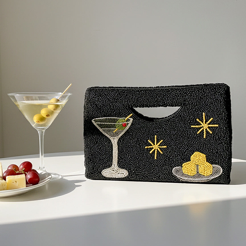 Martini and Cheese Cubes Beaded Clutch
