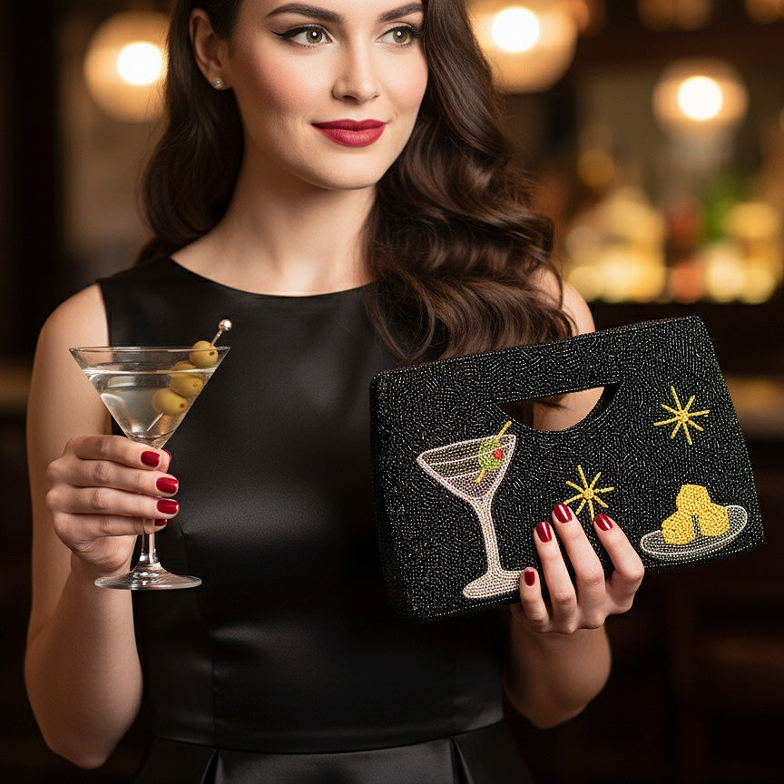 Martini and Cheese Cubes Beaded Clutch