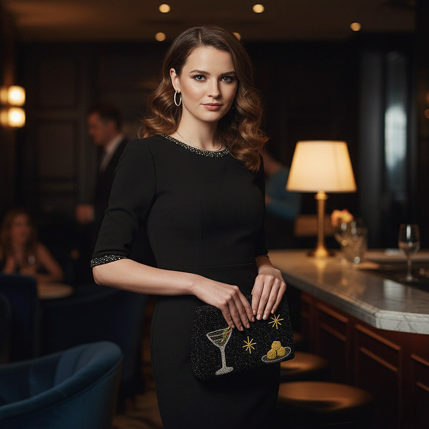 Martini and Cheese Cubes Beaded Clutch