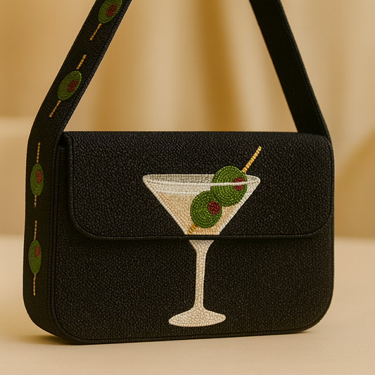 Glass Martini Beaded Shoulder Bag