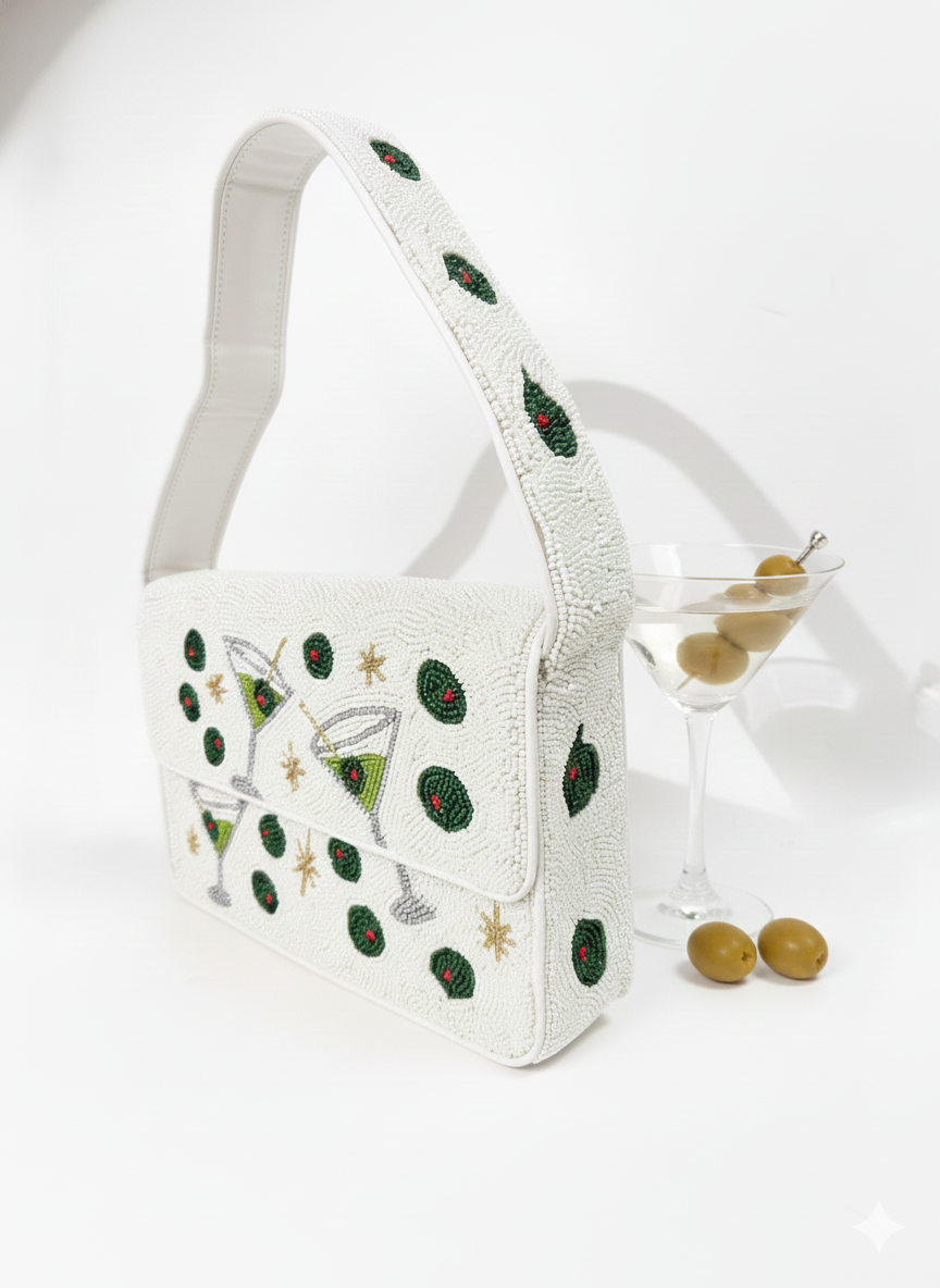 Olive Martini Beaded Shoulder Bag