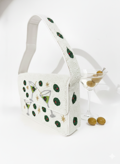 Olive Martini Beaded Shoulder Bag