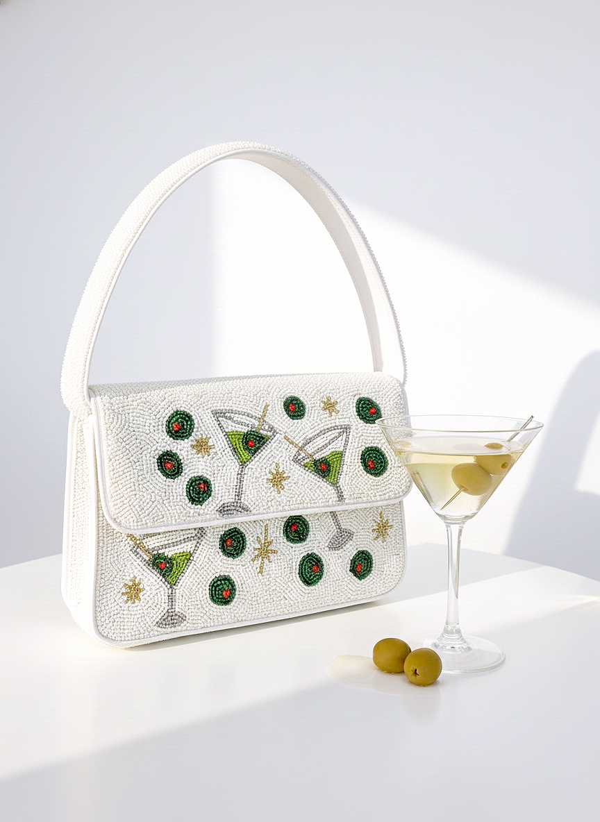 Olive Martini Beaded Shoulder Bag