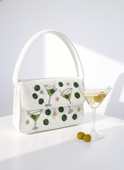 Olive Martini Beaded Shoulder Bag