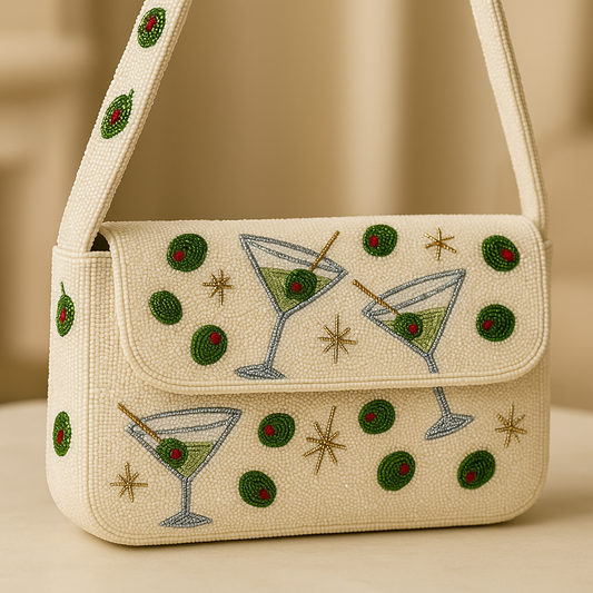 Olive Martini Beaded Shoulder Bag