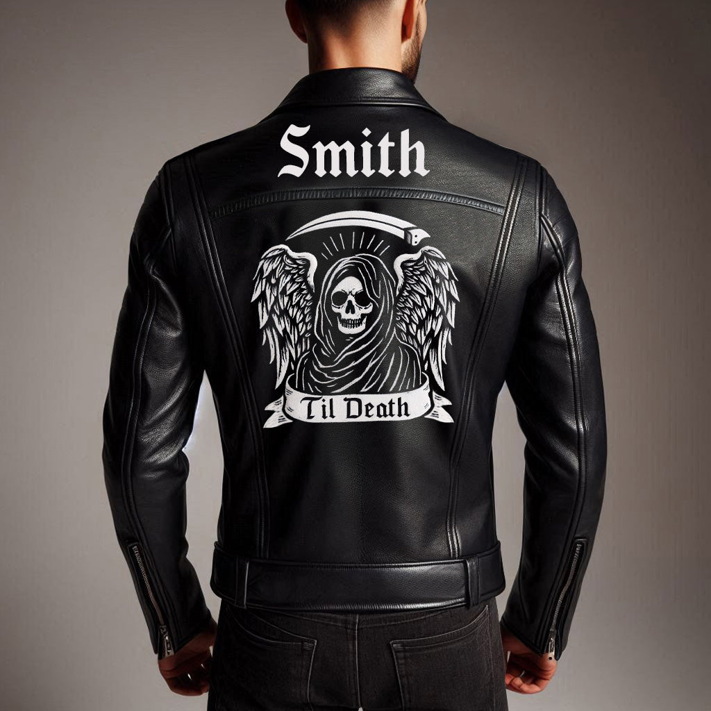 (Real Leather) Personalized Til Death Leather Jacket for Him