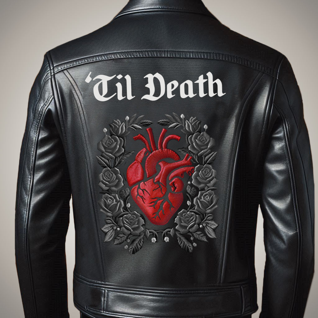 (Real Leather) Til Death Heart Embroidery Leather Jacket