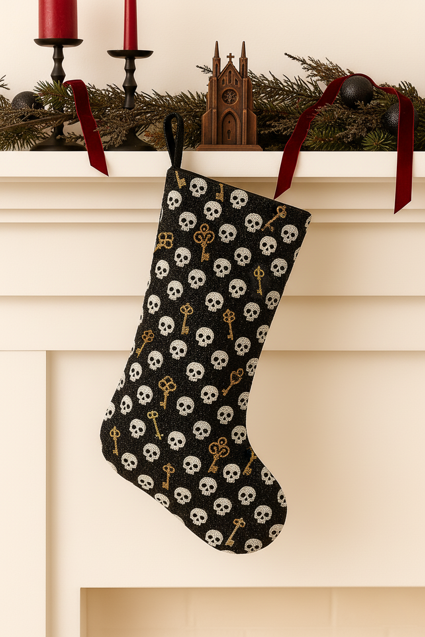 Beaded Nutcracker Skeleton Christmas Stocking