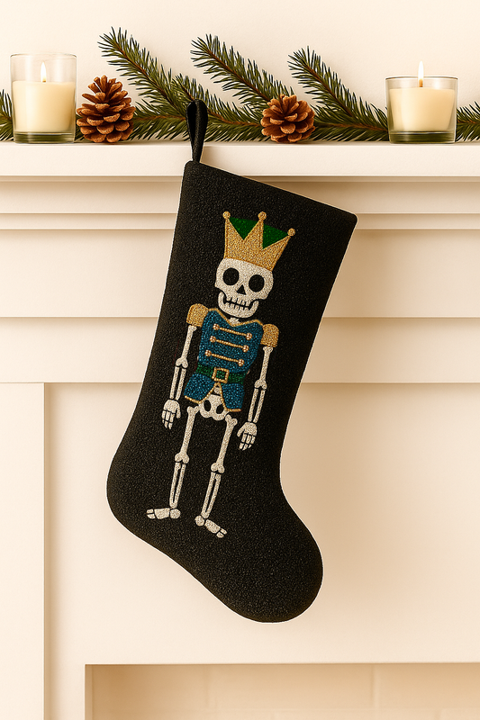 Beaded Nutcracker Skeleton Christmas Stocking