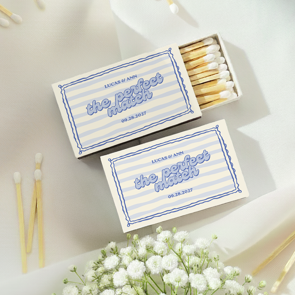 Blue Pastel Stripe Bubble Letter Matchboxes (PPP 57)