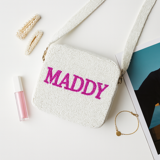 Custom Name Seed Bead Crossbody Bag (GD)