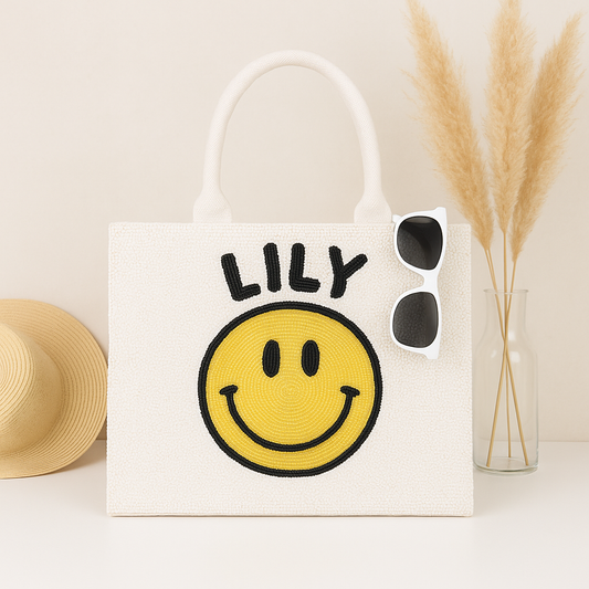 Custom Beaded Smiley Tote Bag