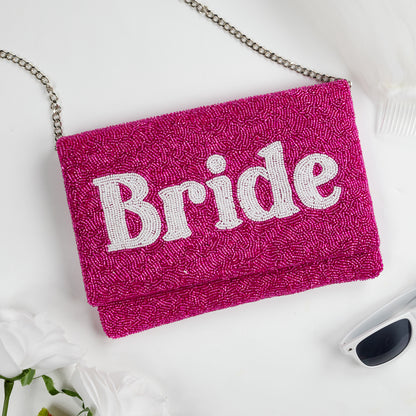 Pink Beaded Bride Clutch Bag