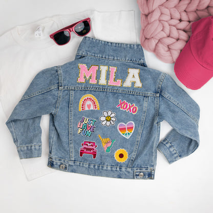 (Blue Denim) Custom Letter Patch Kids Denim Jacket