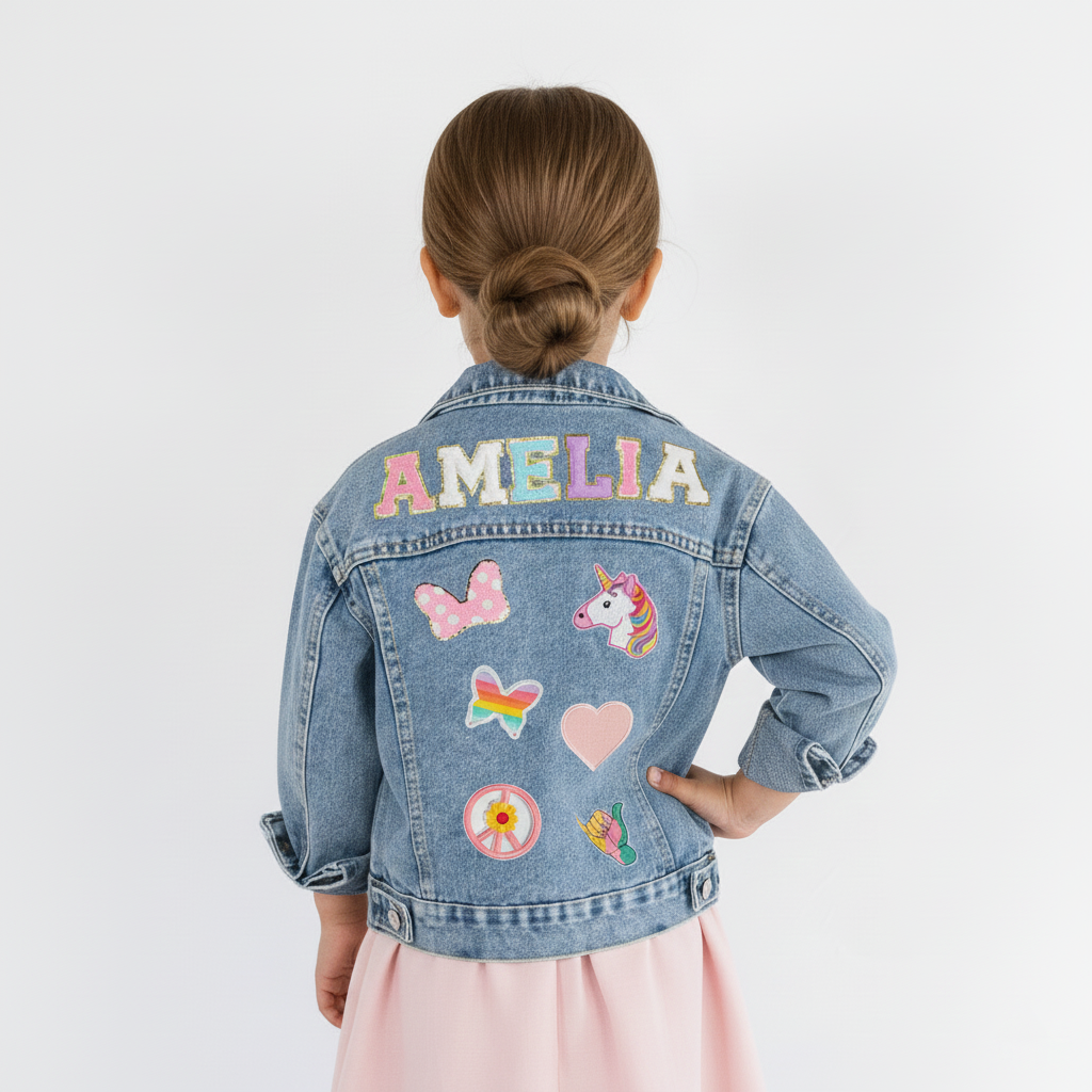 (Blue Denim) Custom Sports Denim Jacket with Patches