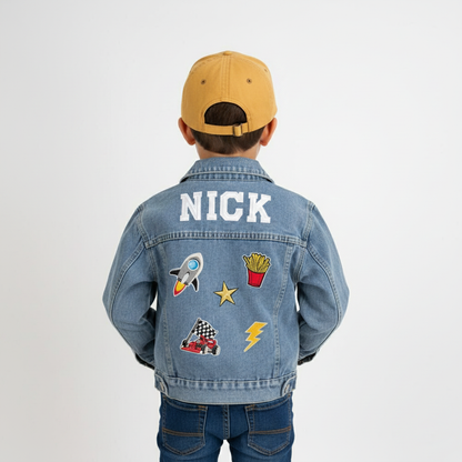 (Blue Denim) Custom Sports Denim Jacket with Patches