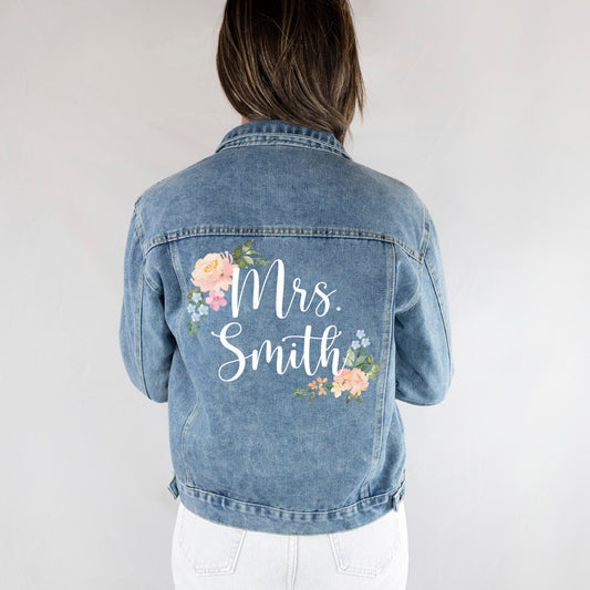 (Blue Denim) Floral Bachelorette Party Jacket