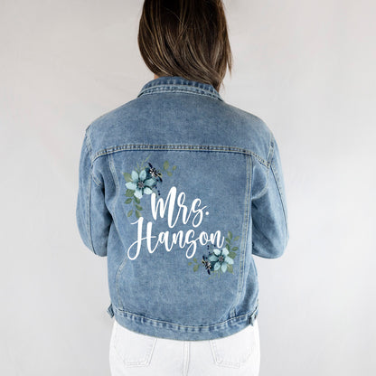 (Blue Denim) Floral Bachelorette Party Jacket