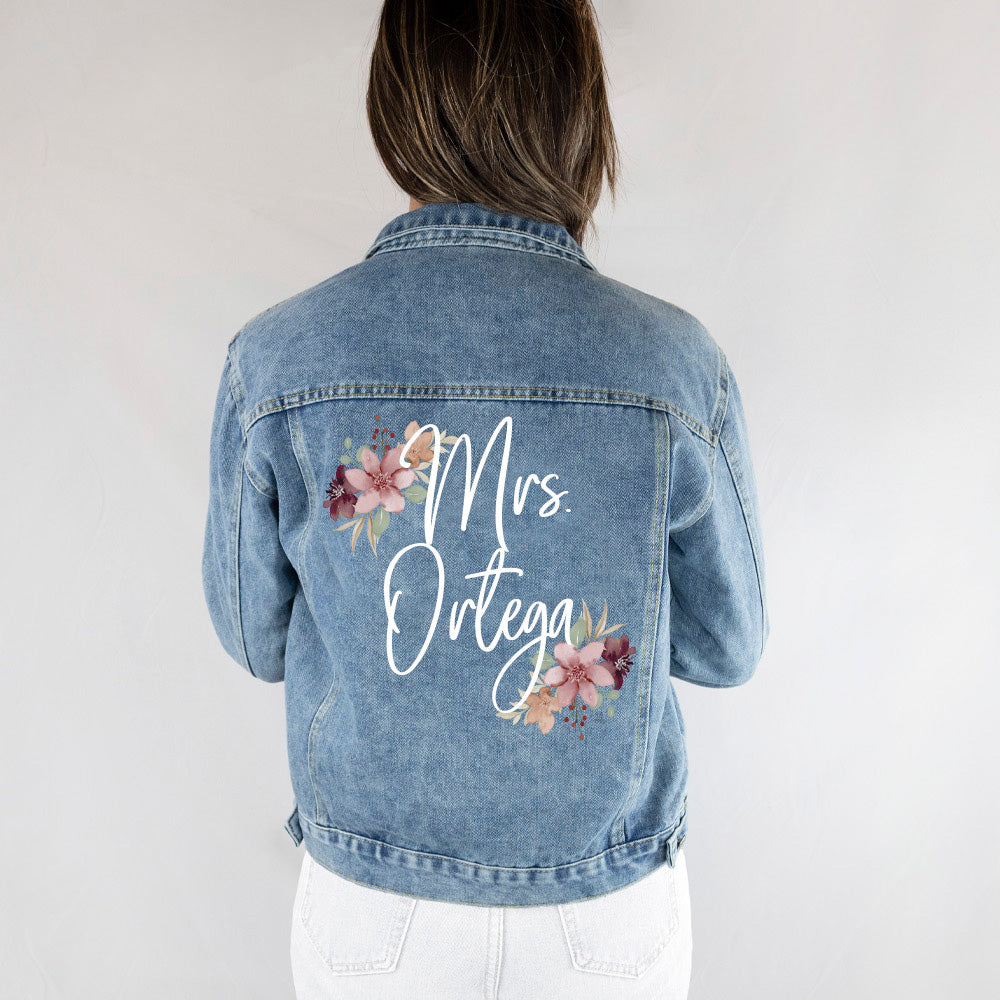 (Blue Denim) Floral Bachelorette Party Jacket