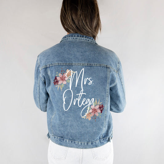 (Blue Denim) Customized Bridal Jean Jacket with Flowers