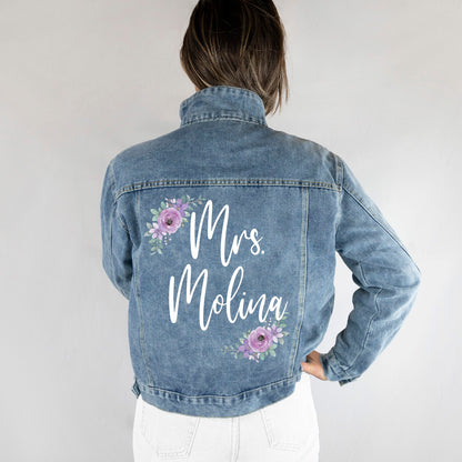 (Blue Denim) Floral Bachelorette Party Jacket