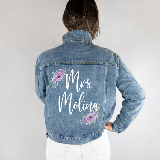 (Blue Denim) Flowery Bridal Denim Jacket