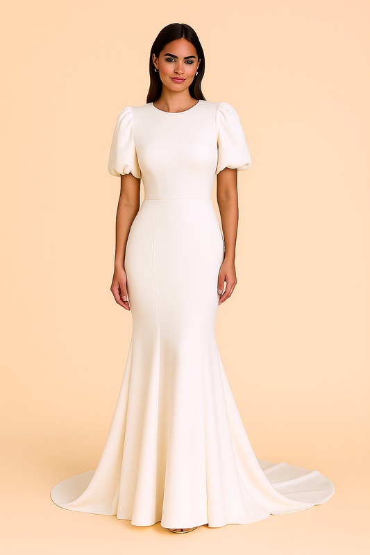 Puff Sleeve High Neck Wedding Dress