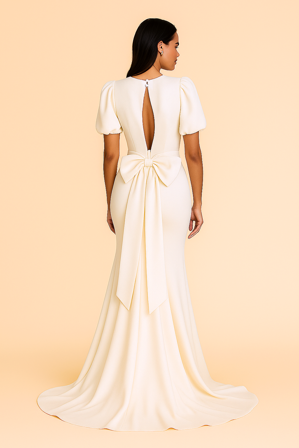 Puff Sleeve High Neck Wedding Dress