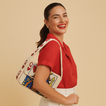 Ivory & Blue Queen of Hearts Bag
