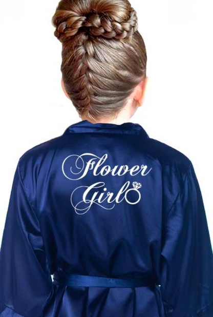 ring style flower girl bridal robe for kids back view