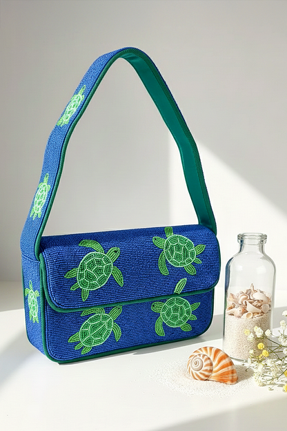 Green Turtle Beaded Bag