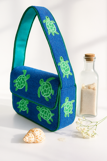 Green Turtle Beaded Bag
