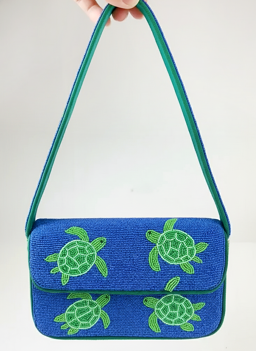 Green Turtle Beaded Bag