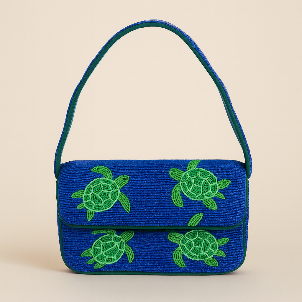 Green Turtle Beaded Bag