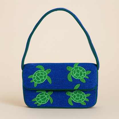 Green Turtle Beaded Bag