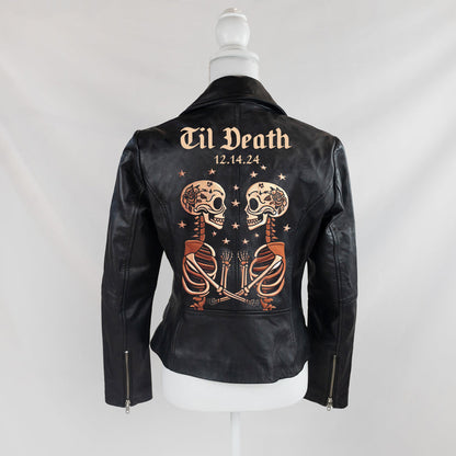 Skeleton Couple Embroidery Leather Jacket