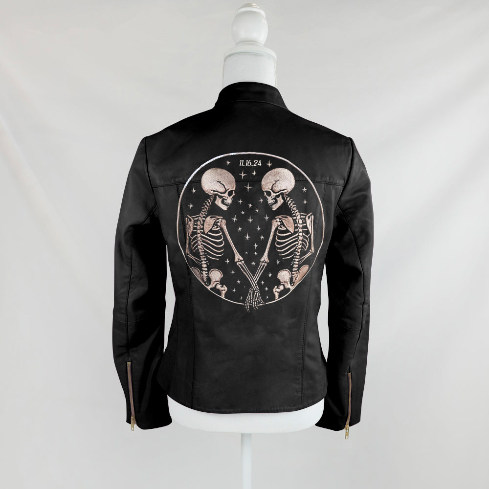 Custom Skeleton Design Leather Jacket