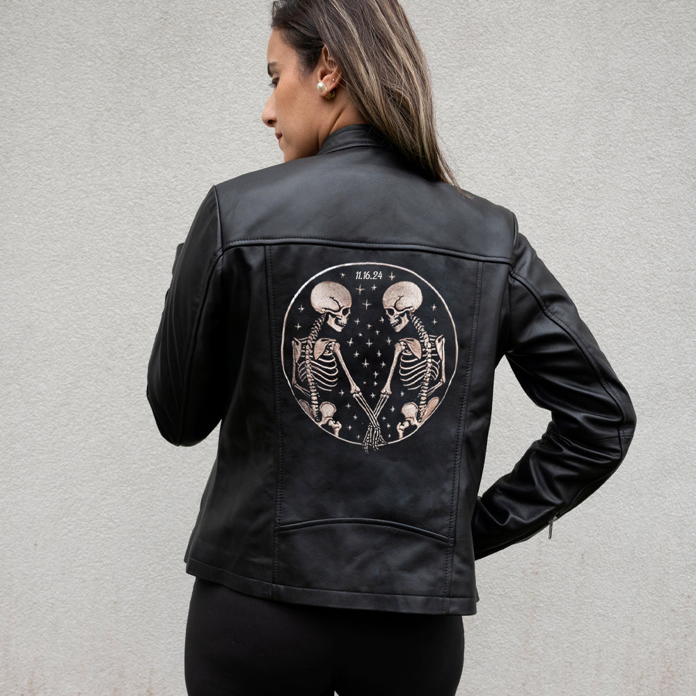 (Real Leather) Custom Skeleton Design Leather Jacket