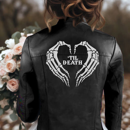 (Real Leather) Skeleton Hands Until Death Leather Jacket