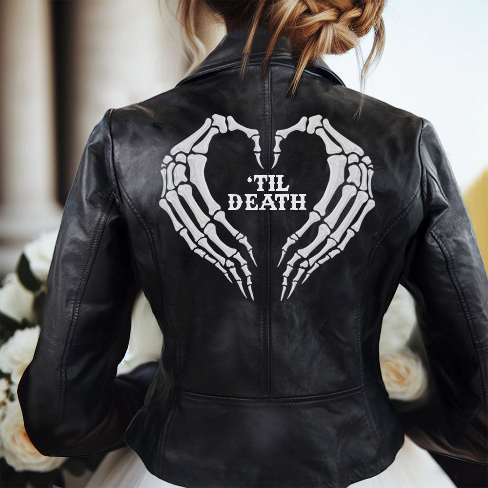 (Real Leather) Skeleton Hands Until Death Leather Jacket
