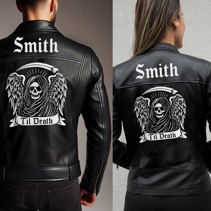 (Real Leather) Personalized Til Death Leather Jacket for Him