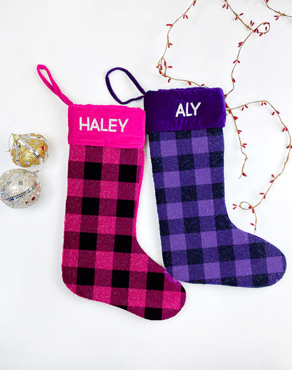 Checkered Beaded Christmas Stockings