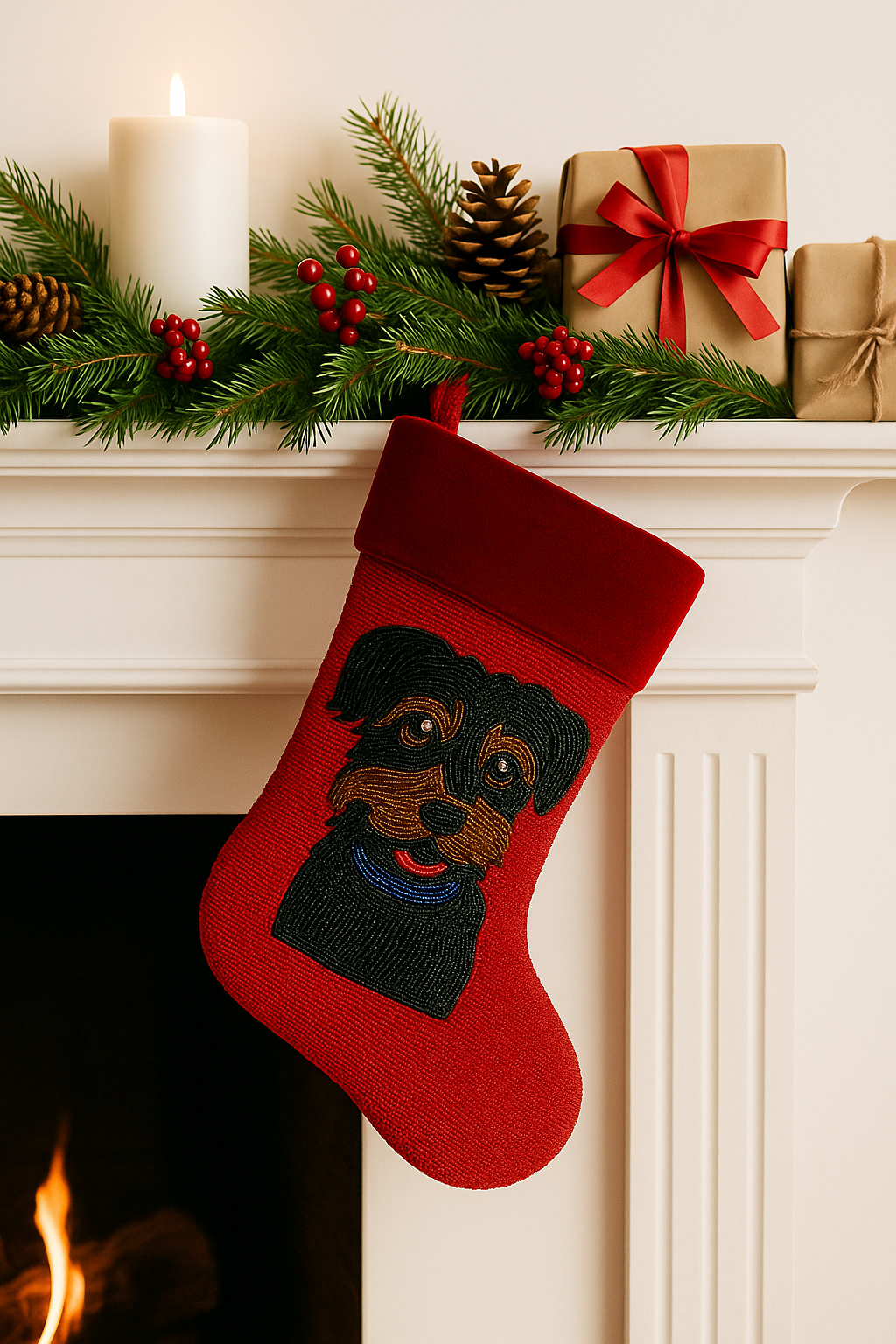 Custom Beaded Dog Christmas Stocking