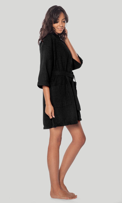 Waffle Kimono Black Short Robe