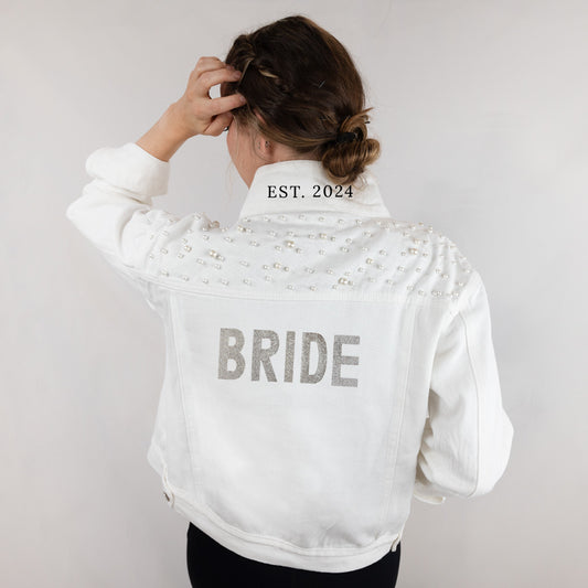 White Bride Rhinestone Patch Denim Jacket