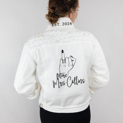 (White Pearl) Future Mrs [Last Name] White Pearl Denim Jacket