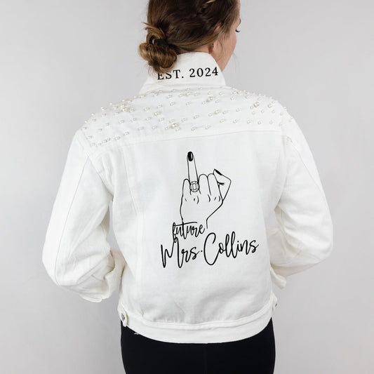 (White Pearl) Future Mrs [Last Name] White Pearl Denim Jacket