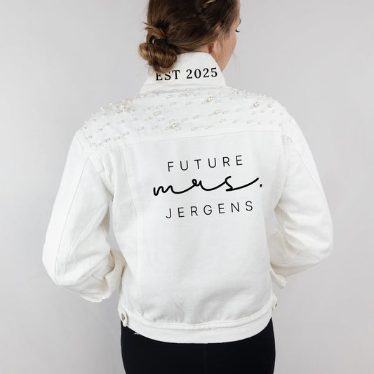 (White Pearl) Custom Future Mrs White Pearl Denim Jacket Bridal Gift